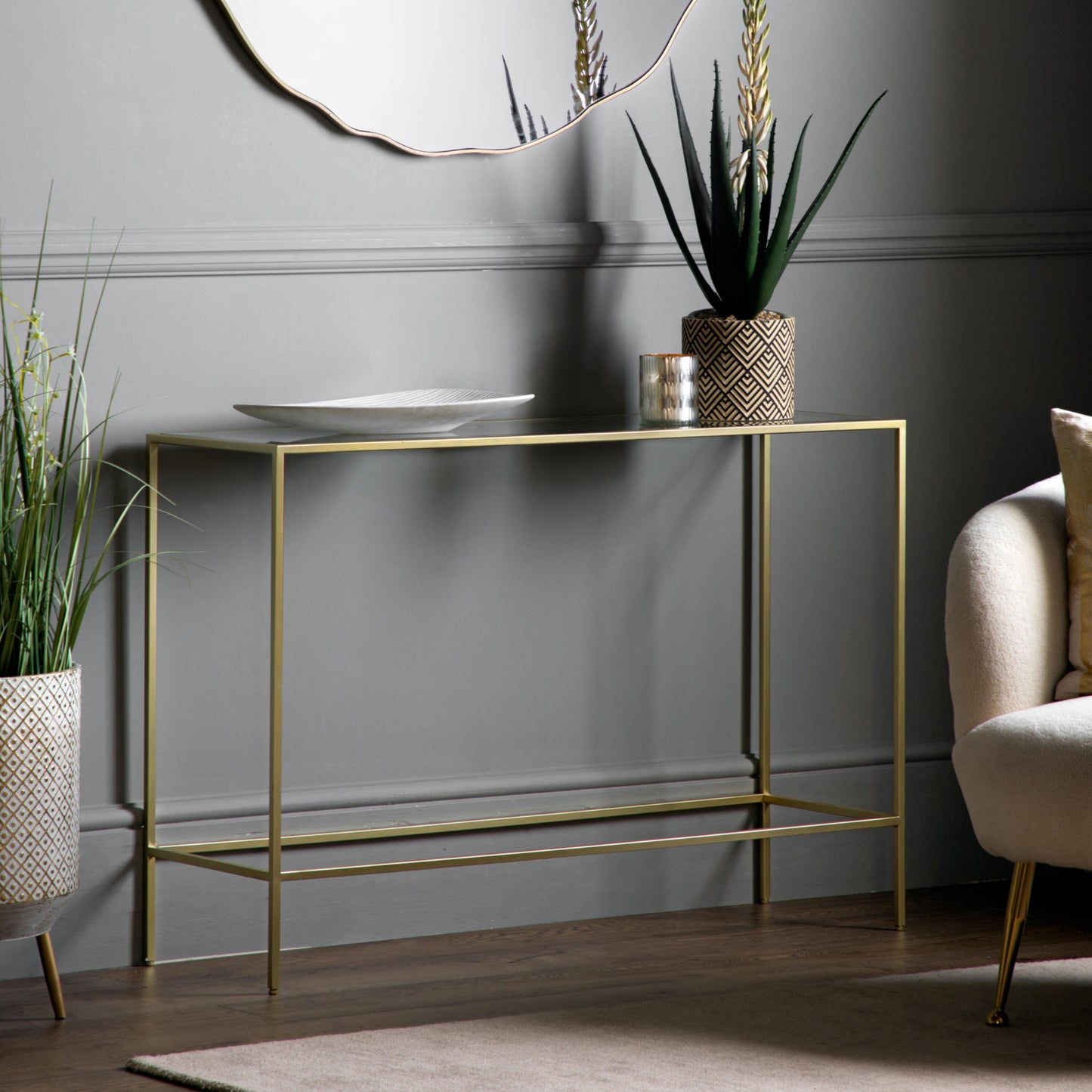 Sleek Metal And Glass Console Table | Champagne 