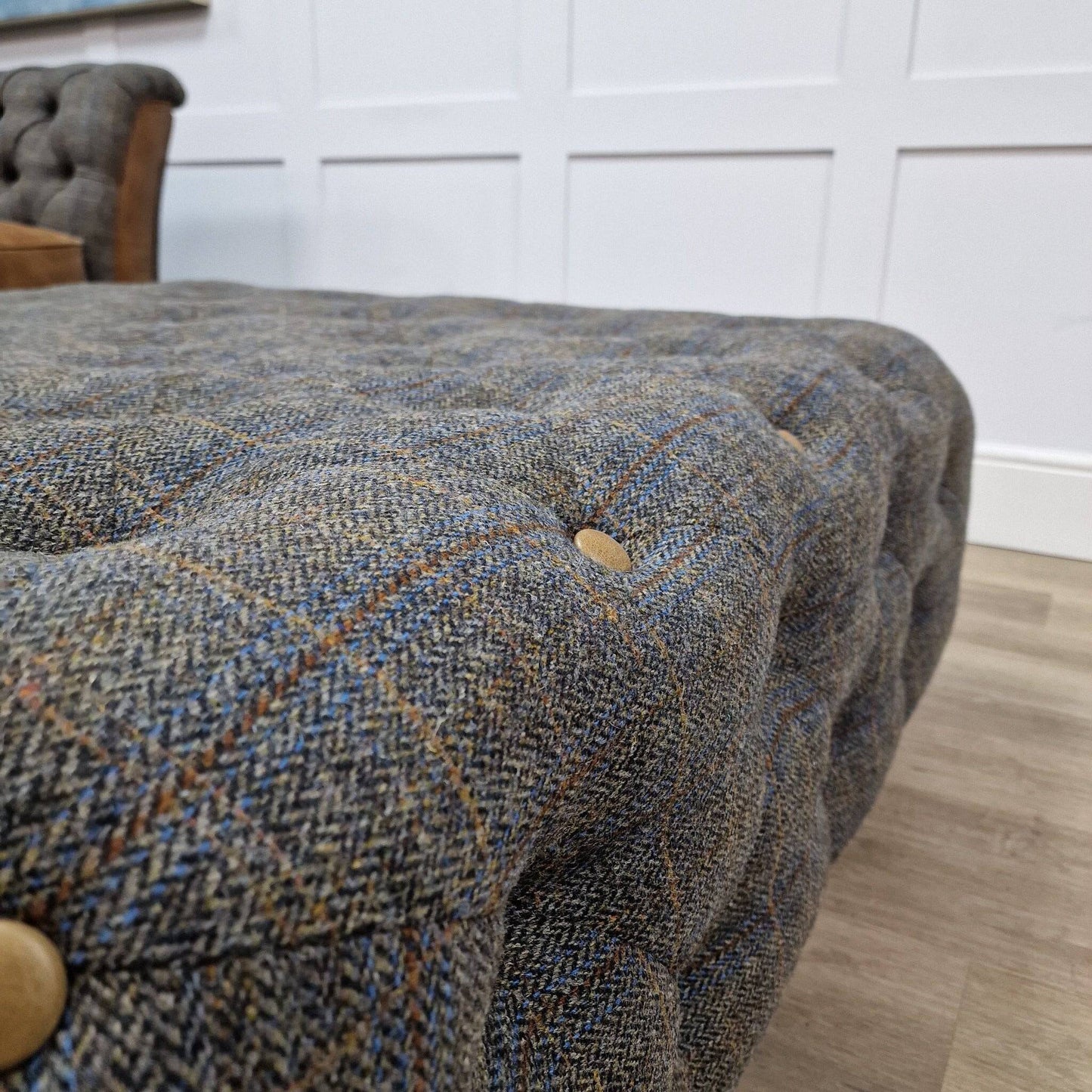 Large Square Harris Tweed Bespoke Footstool | Bernie - Rydan Interiors