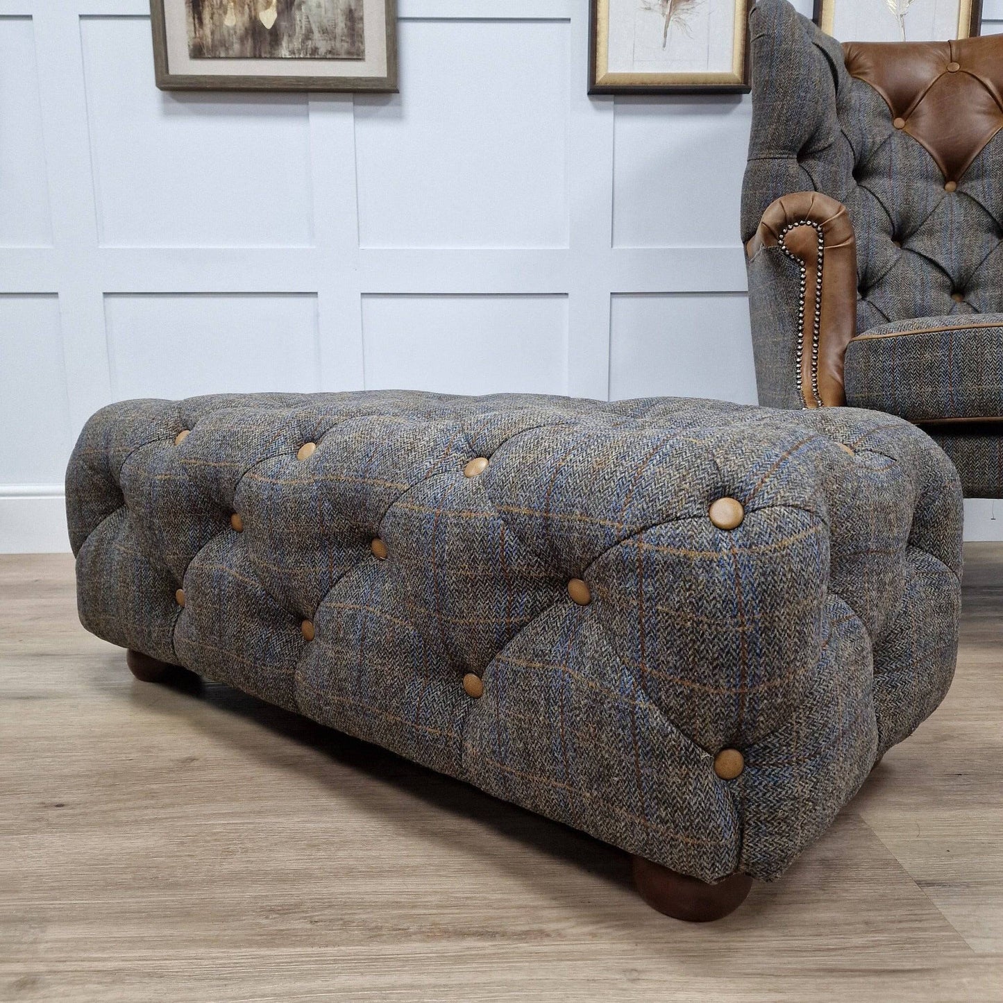 Rectangle Harris Tweed Bespoke Footstool | Bernie - Rydan Interiors