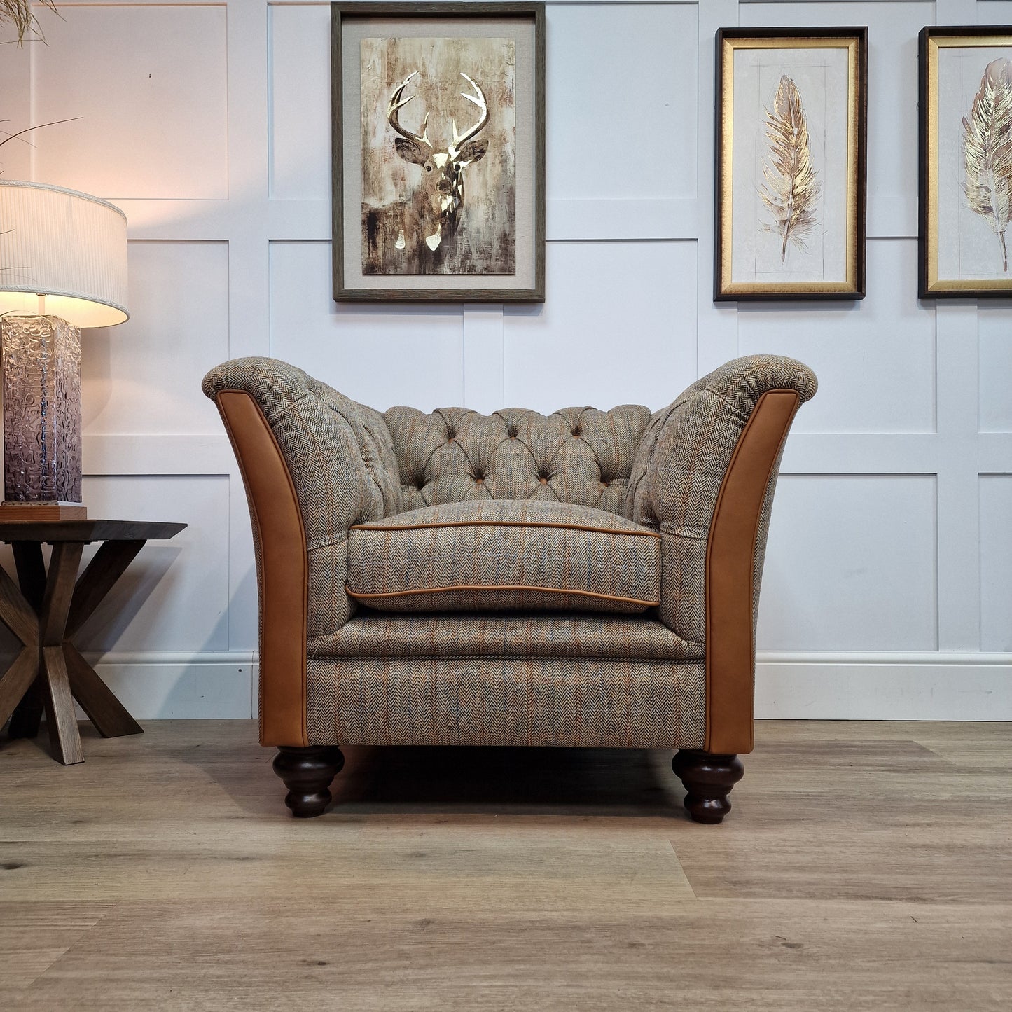 Tiree Harris Tweed Armchair - Brown And Beige Herringbone - Rydan Interiors