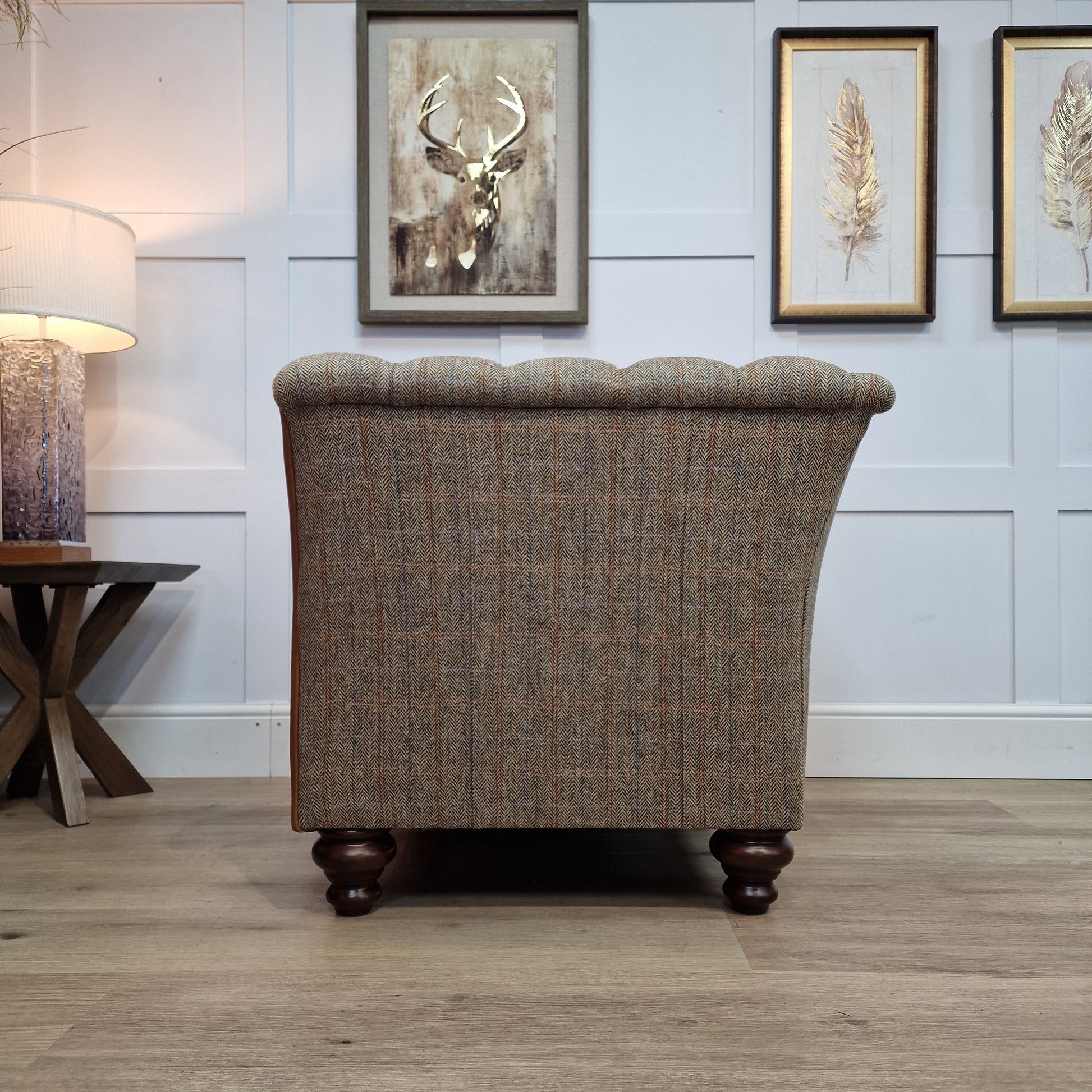 Tiree Harris Tweed Armchair - Brown And Beige Herringbone - Rydan Interiors