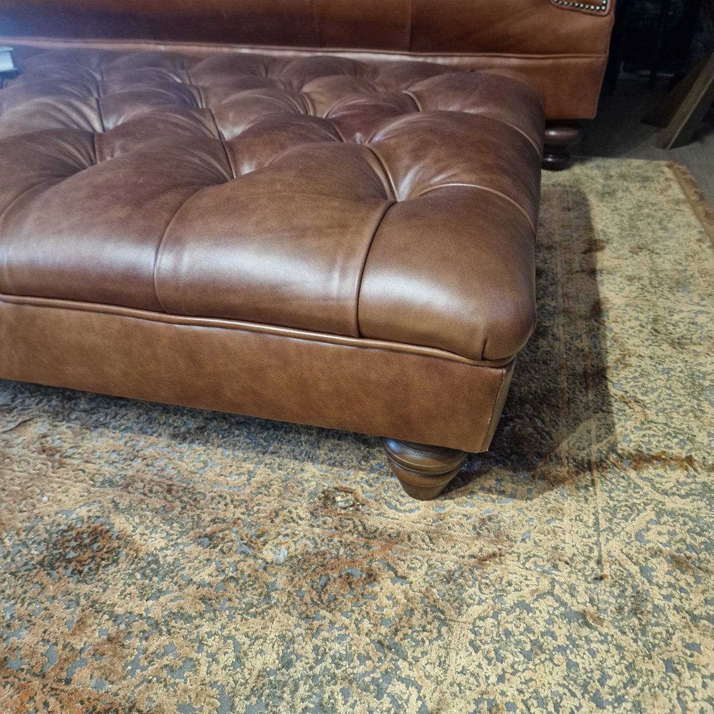 Deep Buttoned Leather Footstool | Ernie - Rydan Interiors