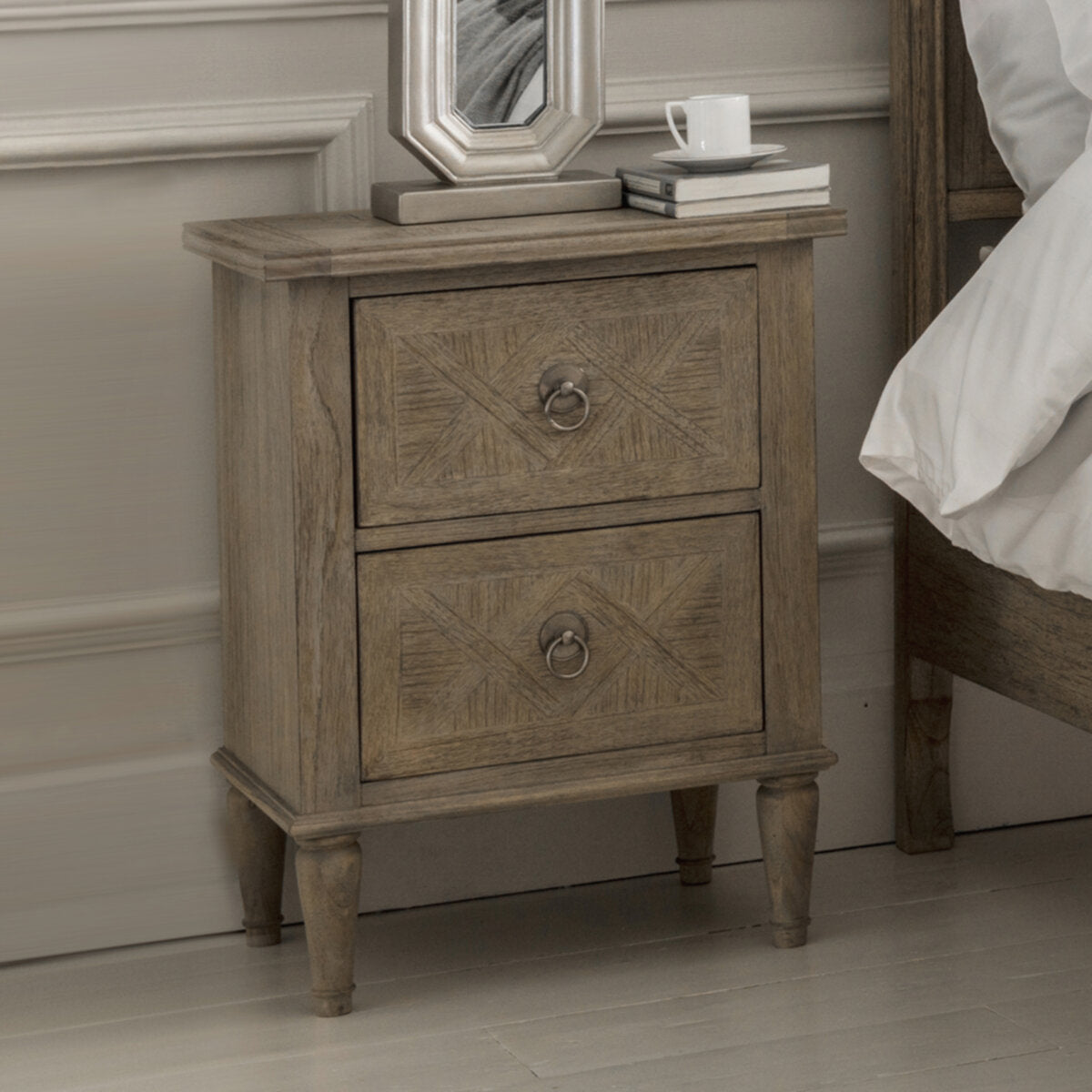 Colonial Parquet Inlay 2 Drawer Bedside Table