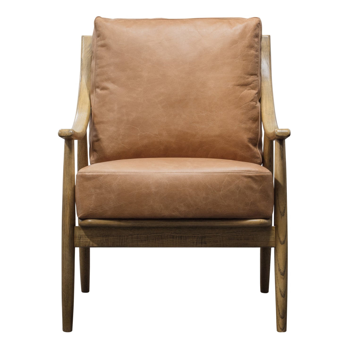 Mateo Ash Frame Armchair | Brown Leather