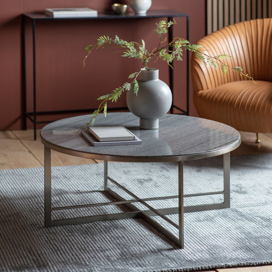 Black Marble and Iron Frame Coffee Table |Silver 