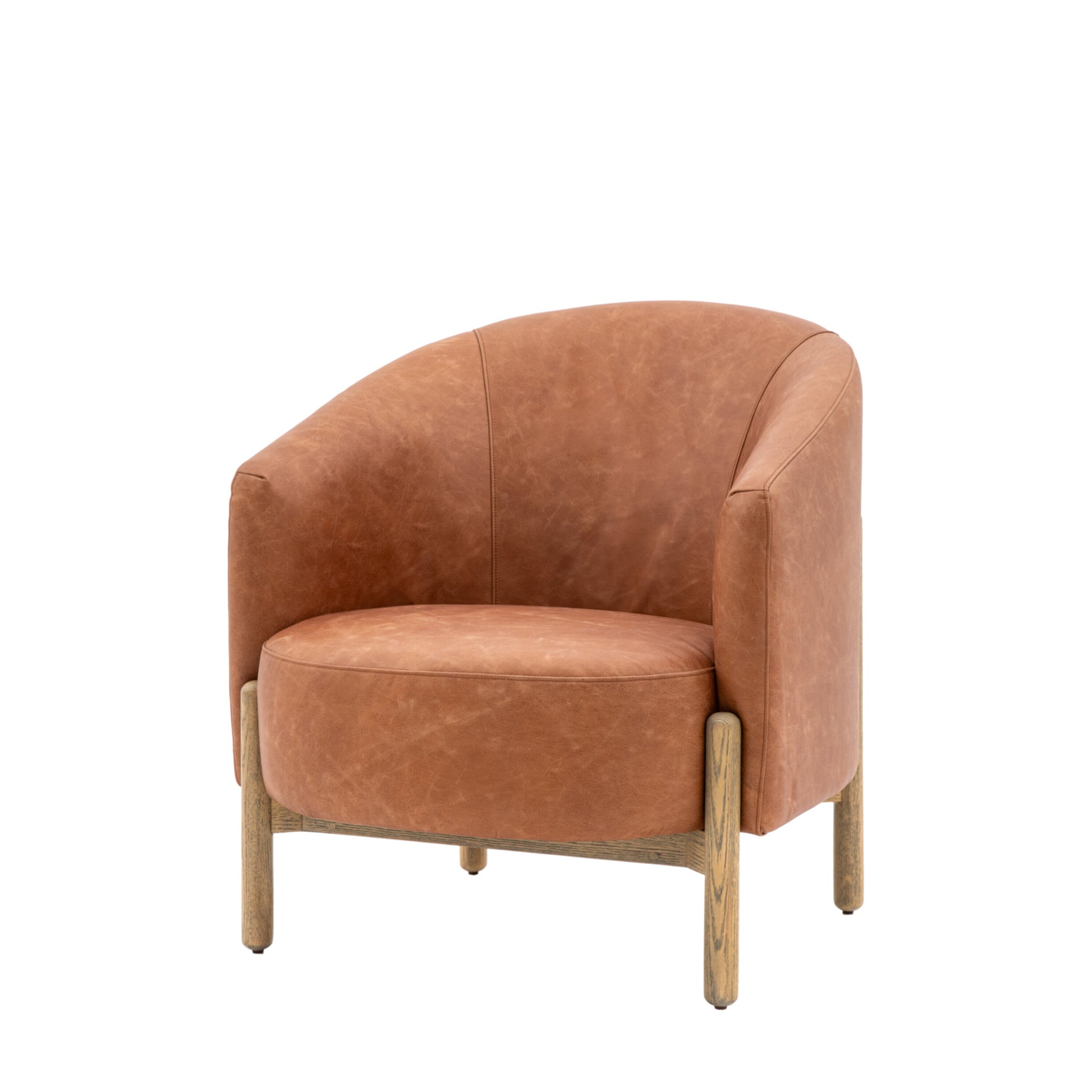 Levi Oak Frame Armchair | Vintage Brown Leather