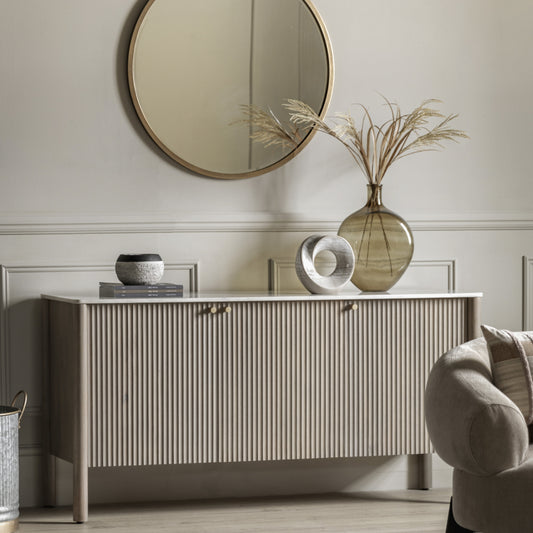 Everett Ribbed Wood And Marble 3 Door Sideboard 