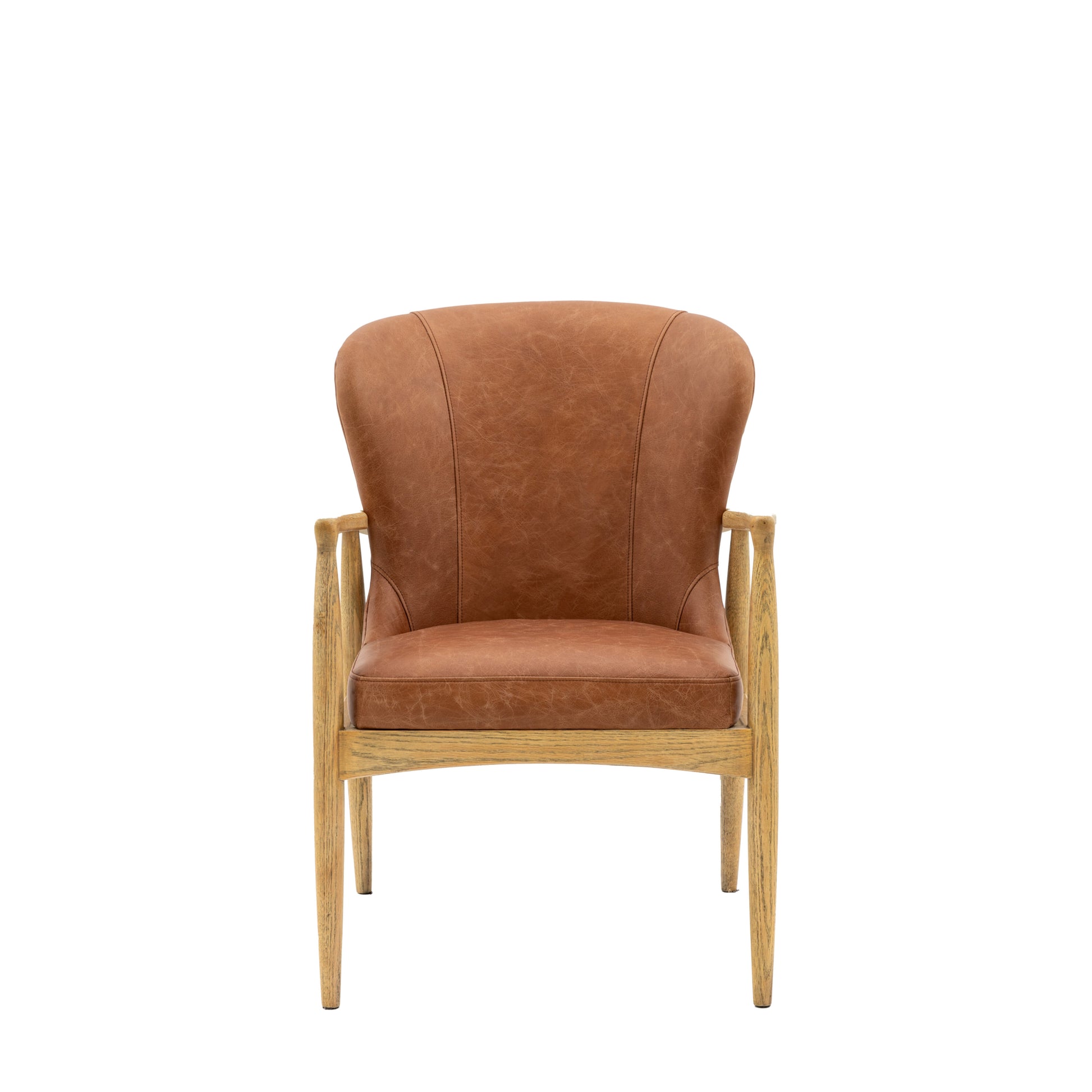 Henry Oak Frame Armchair | Brown Leather