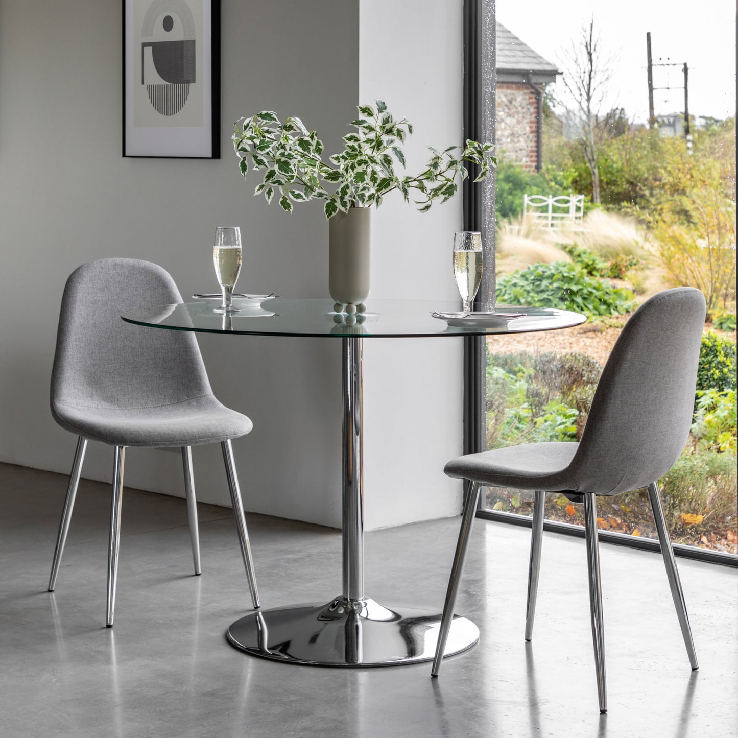 Scarlett Fabric Dining Chair | Chrome / Light Grey (2 Pack)