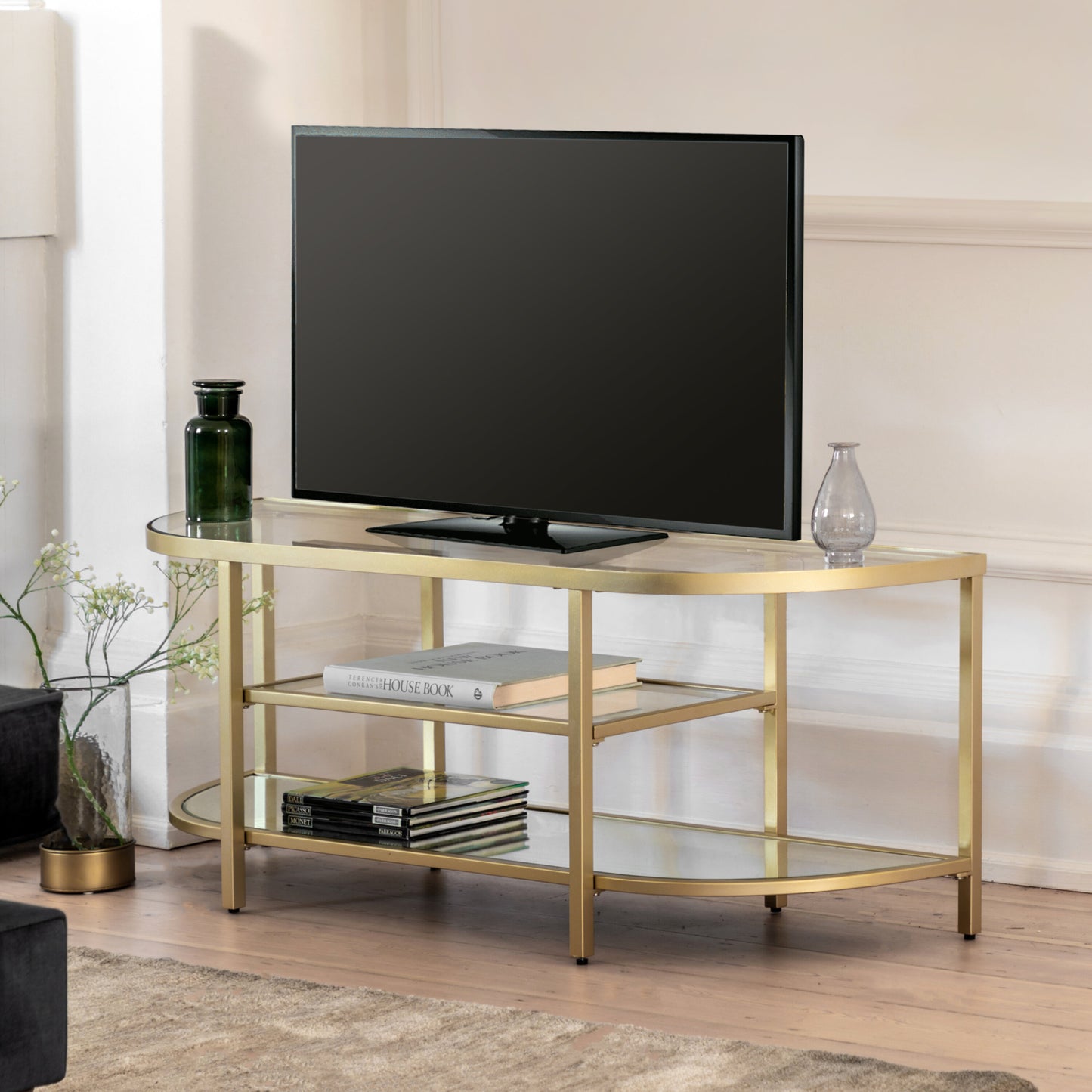 Slade Metal And Glass Media Unit | Champagne 