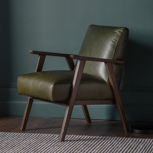 Eliana Wooden Frame Petite Armchair | Heritage Green Leather