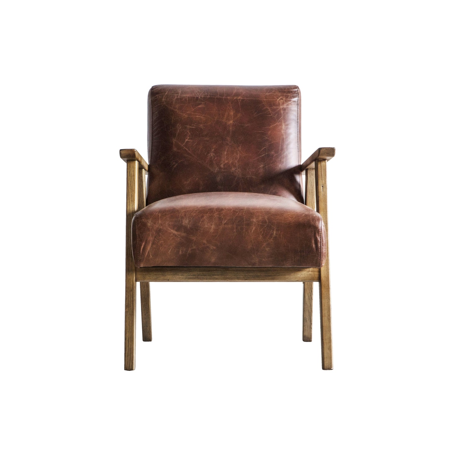 Eliana Wooden Frame Petite Armchair | Vintage Brown Leather