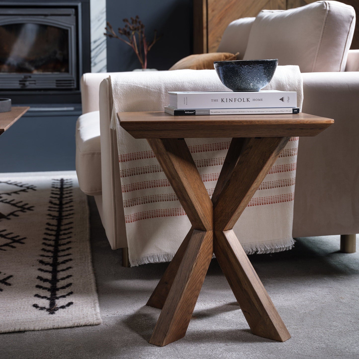 American Oak X Side Table - Smoked Finish - Rydan Interiors