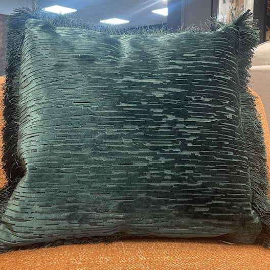 Cut Velvet Fringe Cushion Teal 50x50cm | In Stock For Delivery | Only 2 Available | Save 50% - Rydan Interiors