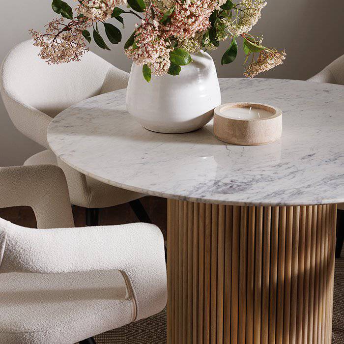 120cm Reed Round Dining Table - Marble - Rydan Interiors