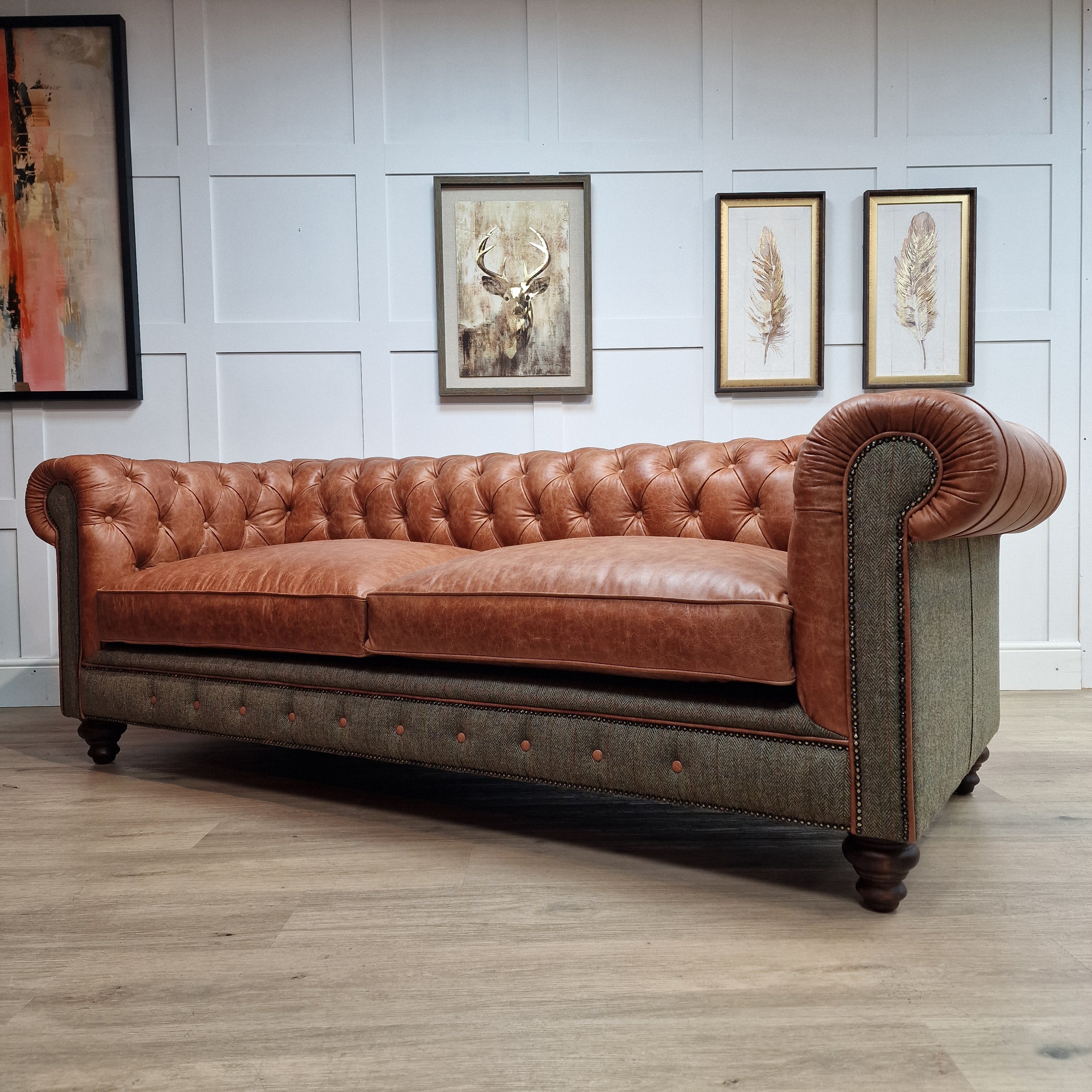 Rory - Harris Tweed Chesterfield Sofa | Colour Tan & Green Mix | Rydan ...