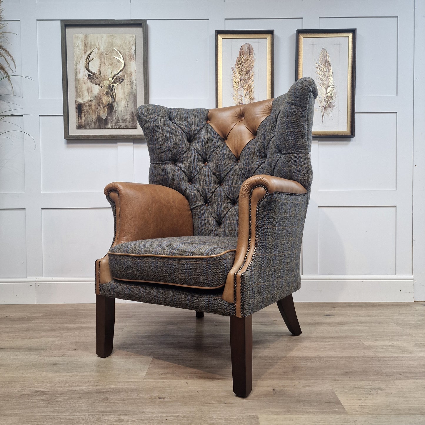 Harris Tweed And Leather Armchair | Albert - Rydan Interiors