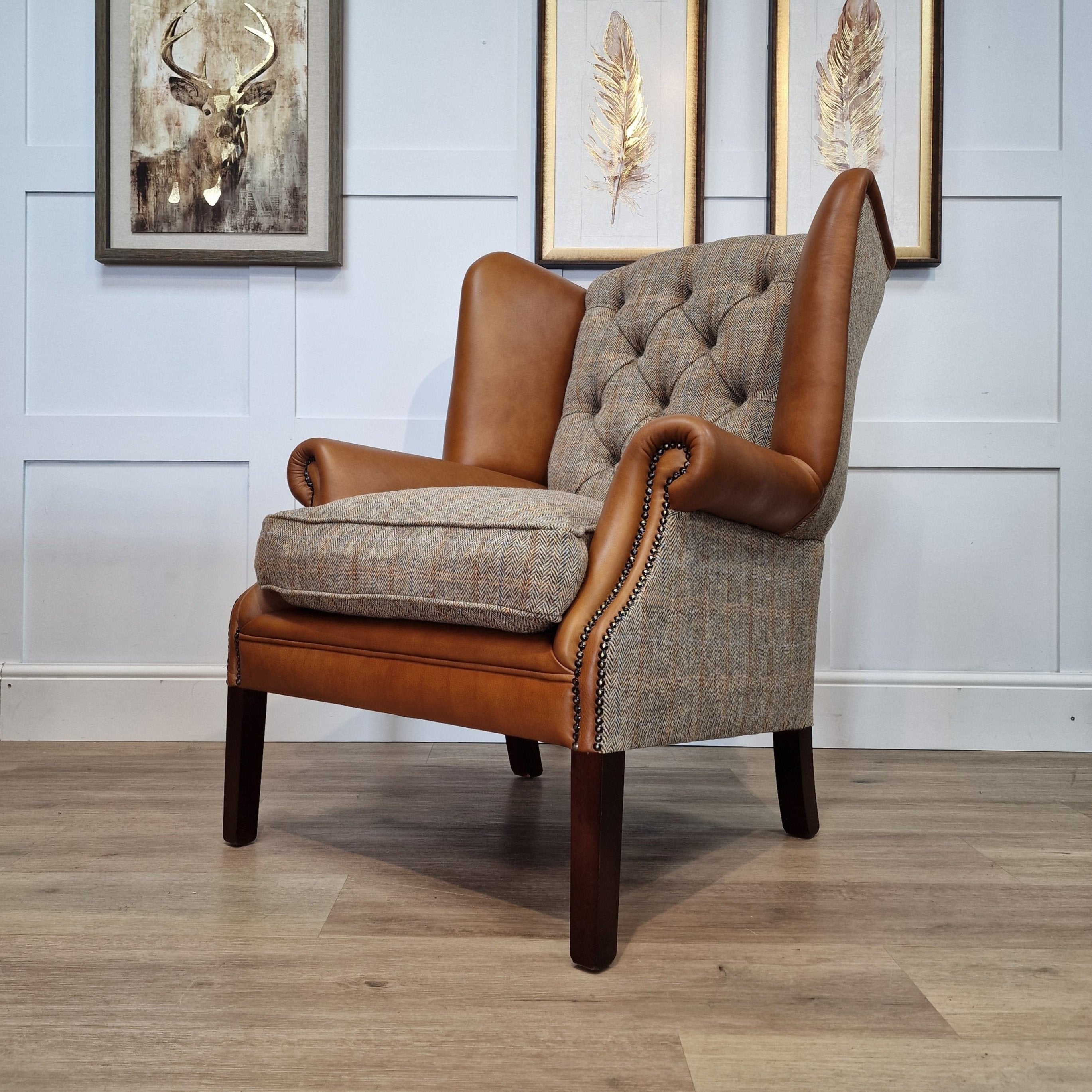 Skye Harris Tweed & Leather Armchair - Colour: Beige & Brown | Rydan ...