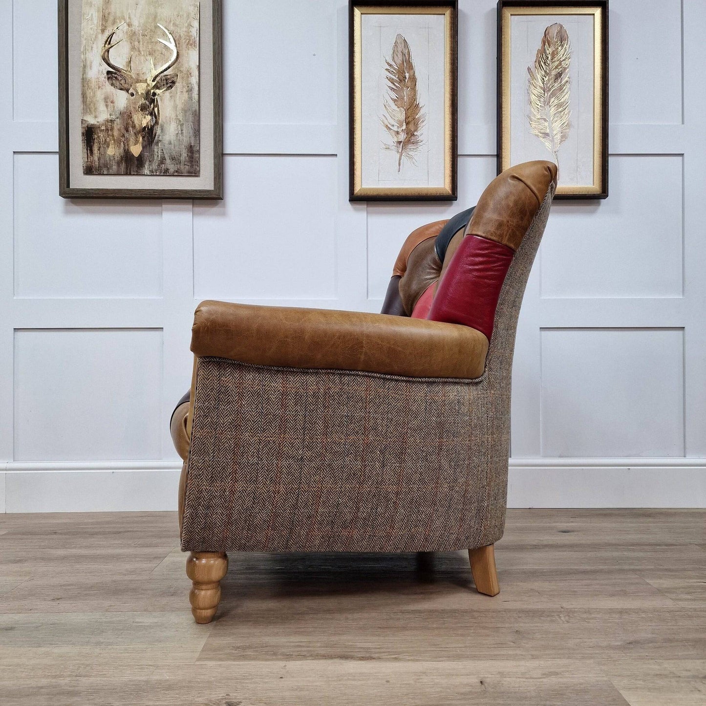 Leather Patchwork & Harris Tweed Armchair - Irvine - Chairs - Rydan Interiors