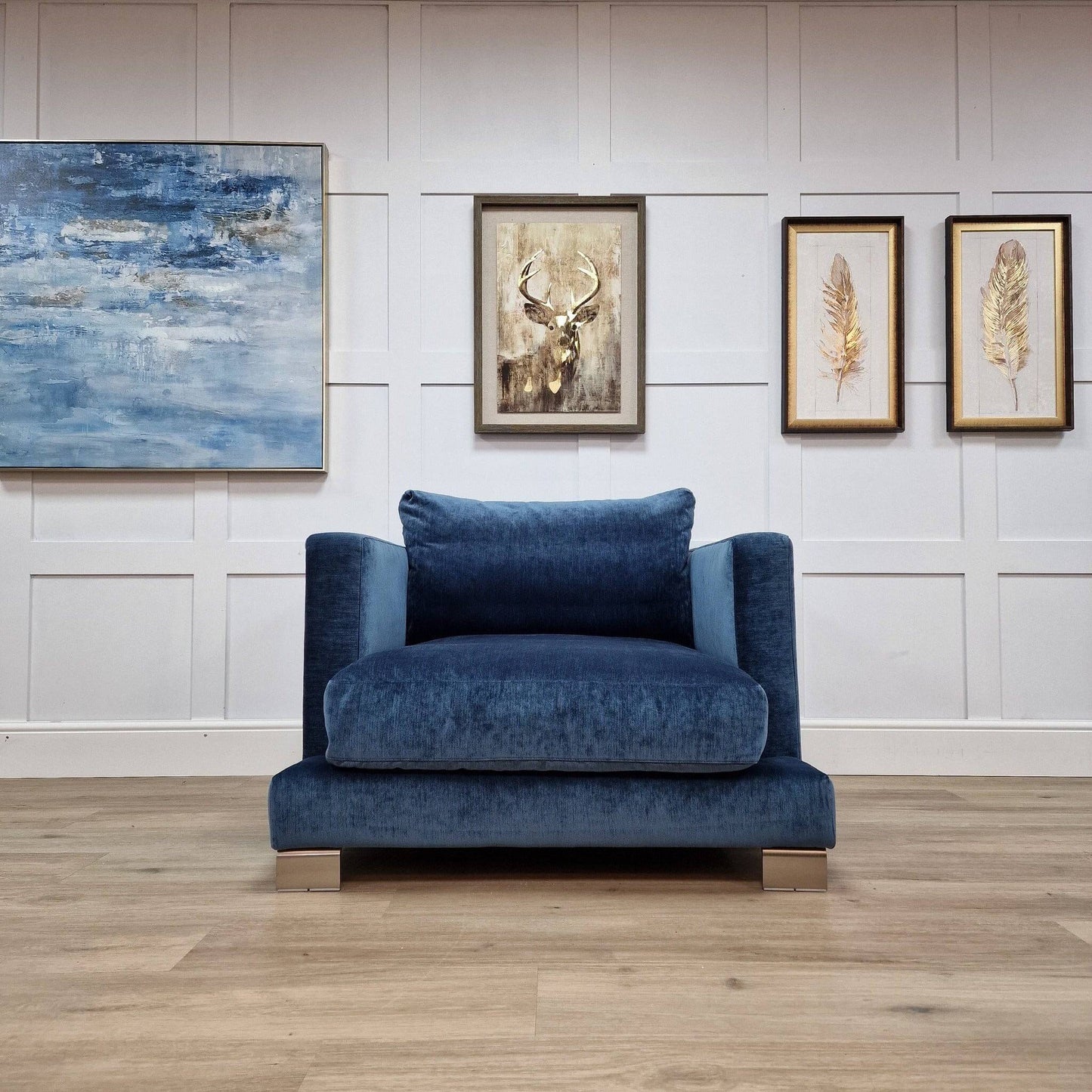 Stockholm Deep Seat Armchair & Footstool - Dark Blue - Chairs - Rydan Interiors