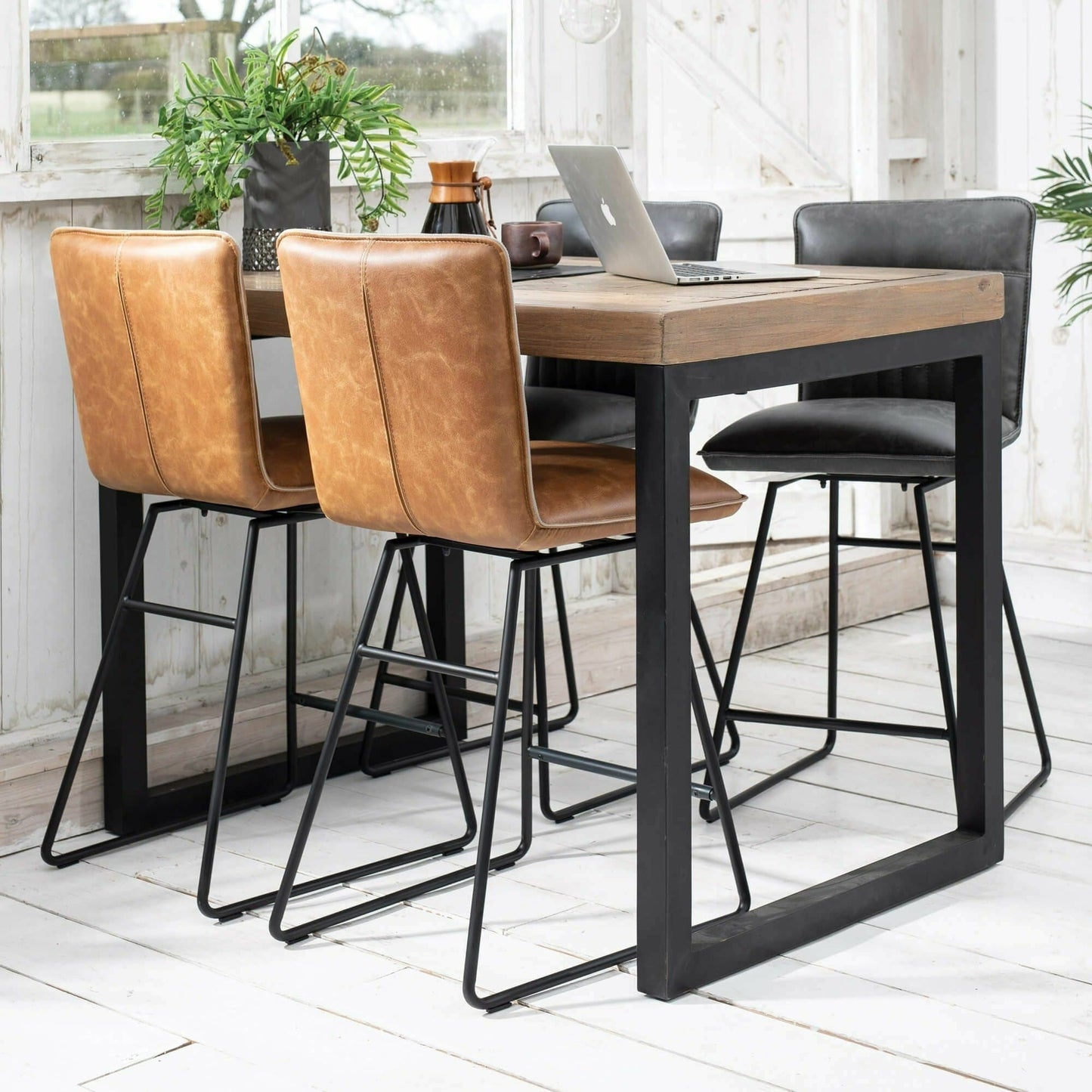 Tan Leather Bar Stool Swivel Base (2 Pack) - Barstools - Rydan Interiors