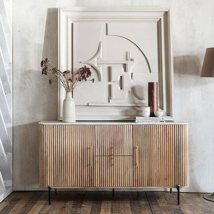 Mango Wood Reed & White Marble Sideboard - Sideboard - Rydan Interiors