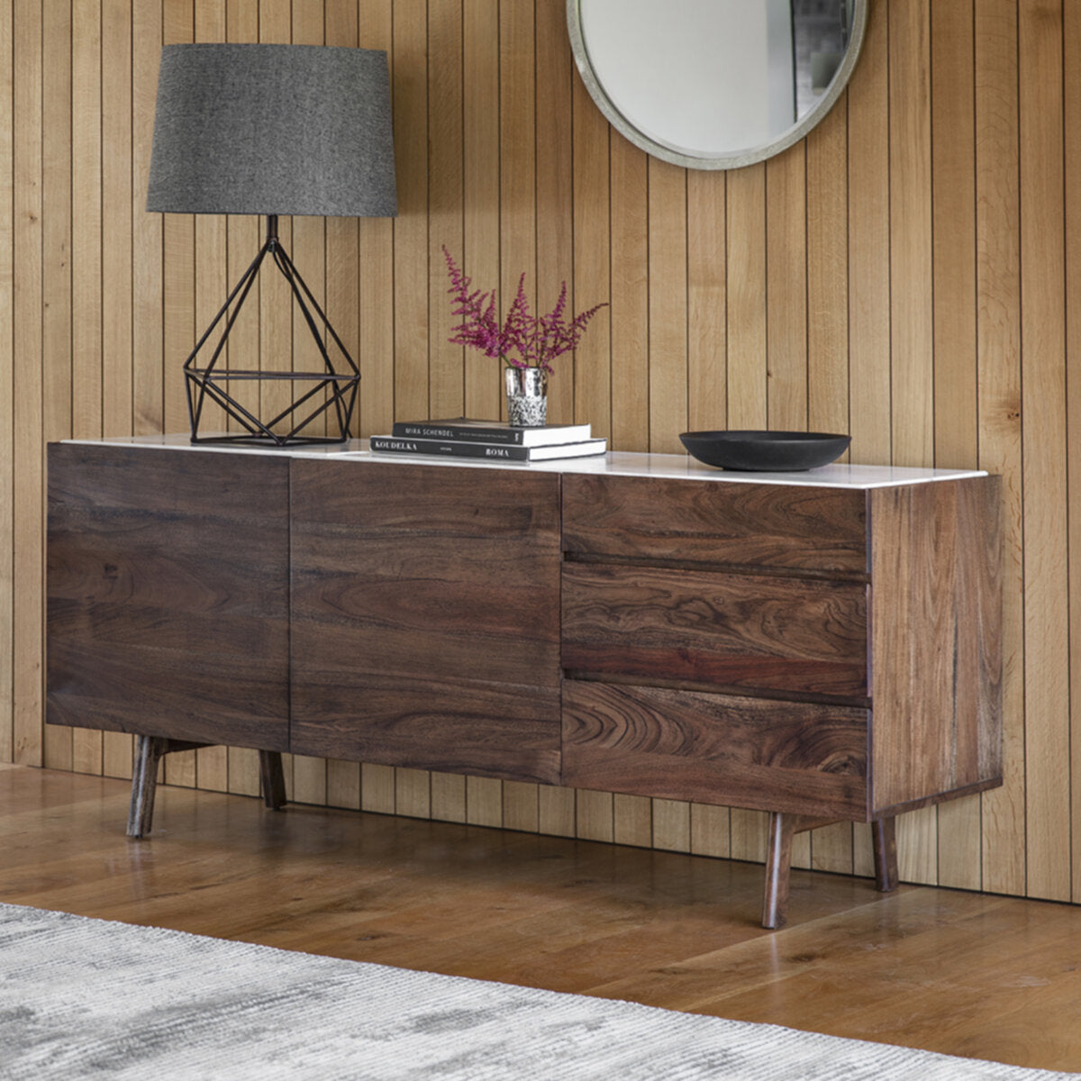 Nolan Acacia And White Marble Sideboard 