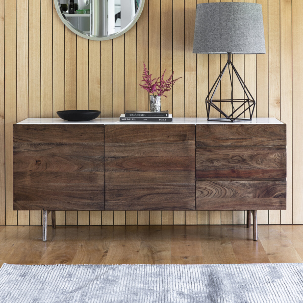 Nolan Acacia And White Marble Sideboard 