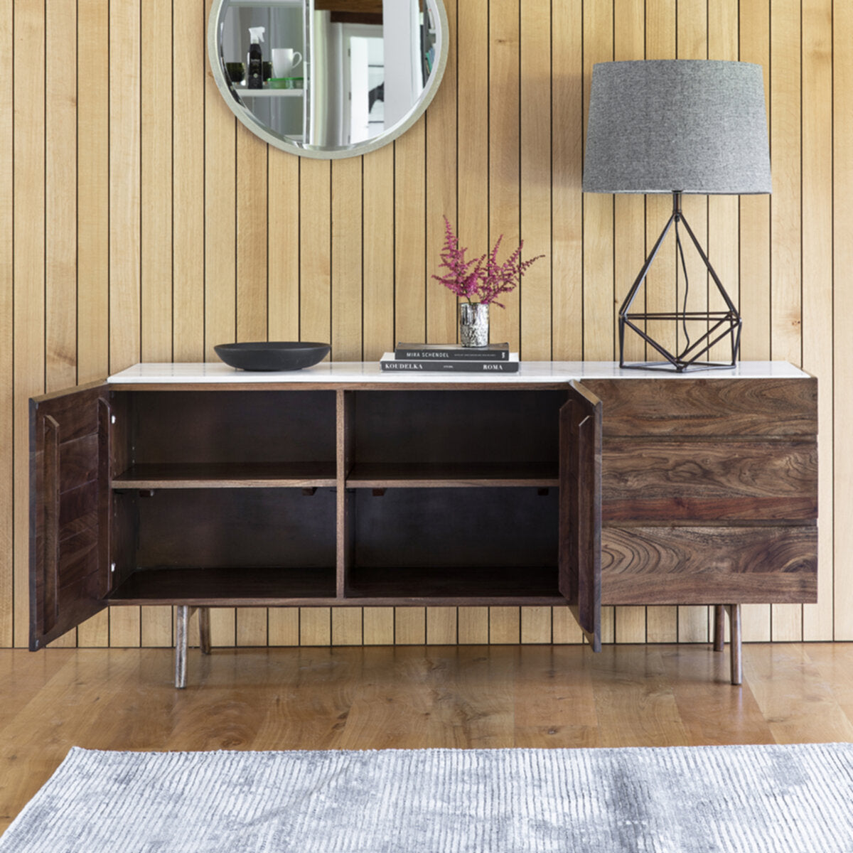 Nolan Acacia And White Marble Sideboard 