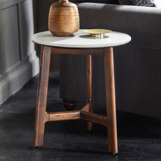 Nolan Acacia And White Marble Side Table 