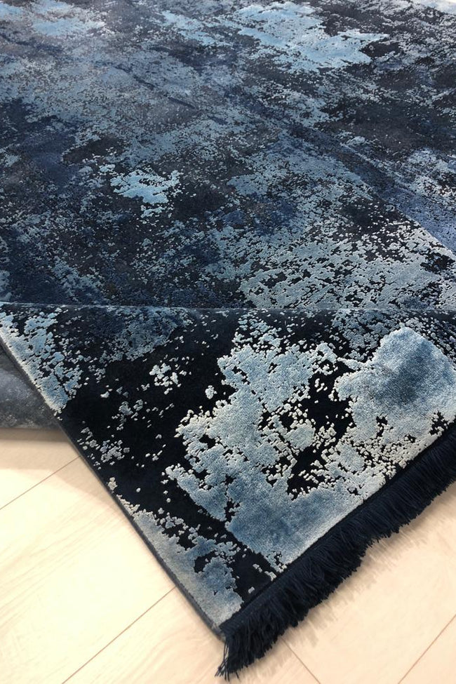 Toros Abstract Ink Overdyed Luxury Rug | Blue