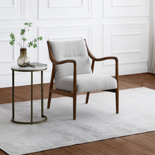 Tarquin Natural Soft Bouclé Accent Chair with curved wooden frame