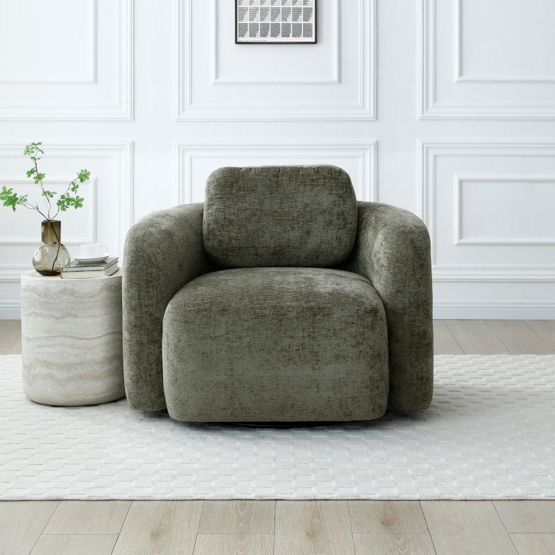 Mitch Swivel Chair l Distressed Olive Chenille - Rydan Interiors