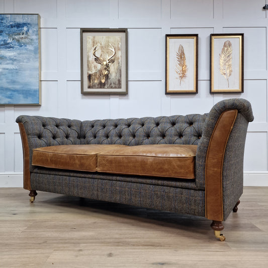 Granby 2 Seater Harris Tweed Sofa | Grey and Blue Herringbone - Rydan Interiors