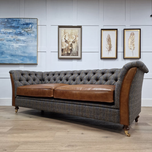 Granby 3 Seater Harris Tweed Sofa - Grey and Blue Herringbone - Rydan Interiors