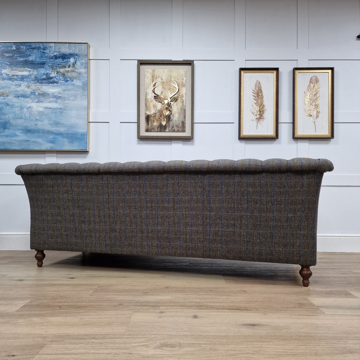 Granby 3 Seater Harris Tweed Sofa - Grey and Blue Herringbone - Rydan Interiors