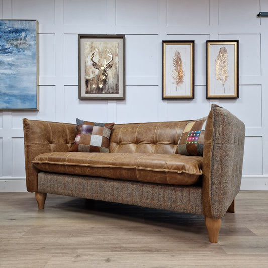 2 Seater Harris Tweed and Leather Sofa | Brunswick - Rydan Interiors