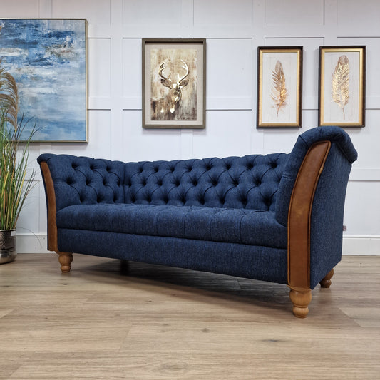 3 Seater Harris Tweed Sofa - Blue and Black Herringbone | Oban - Rydan Interiors