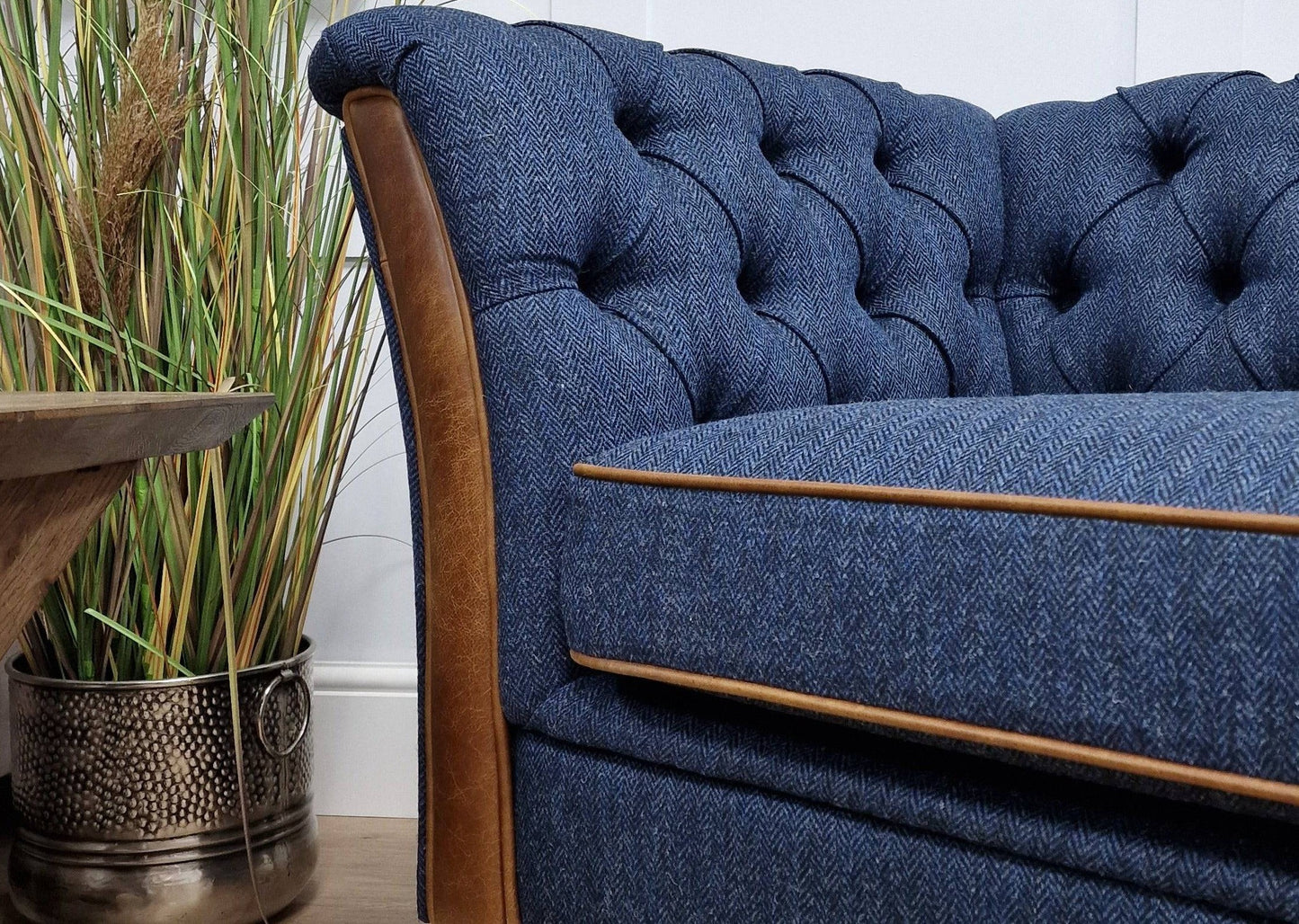 2 Seater Chesterfield Sofa - Blue Herringbone Harris Tweed - Rydan Interiors