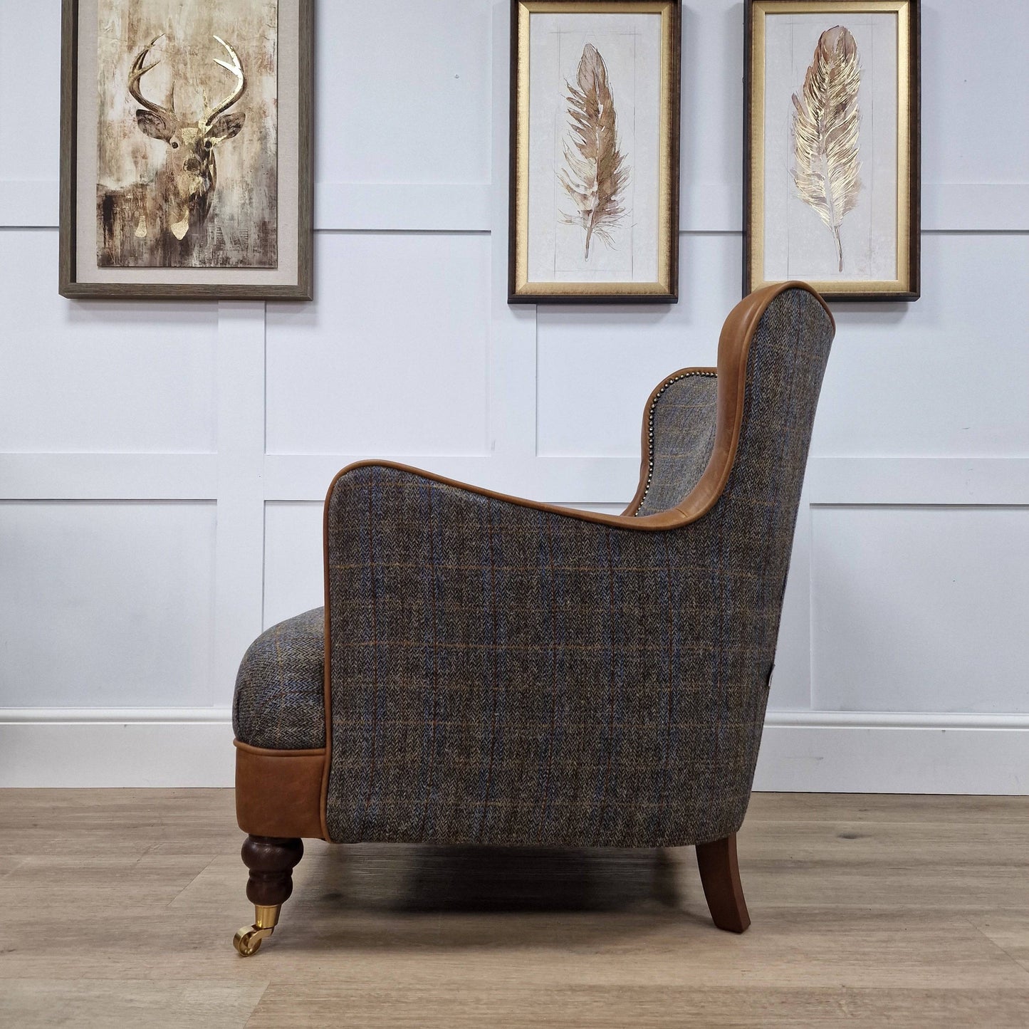 Harris Tweed Armchair - Grey and Blue Herringbone | Alness - Rydan Interiors