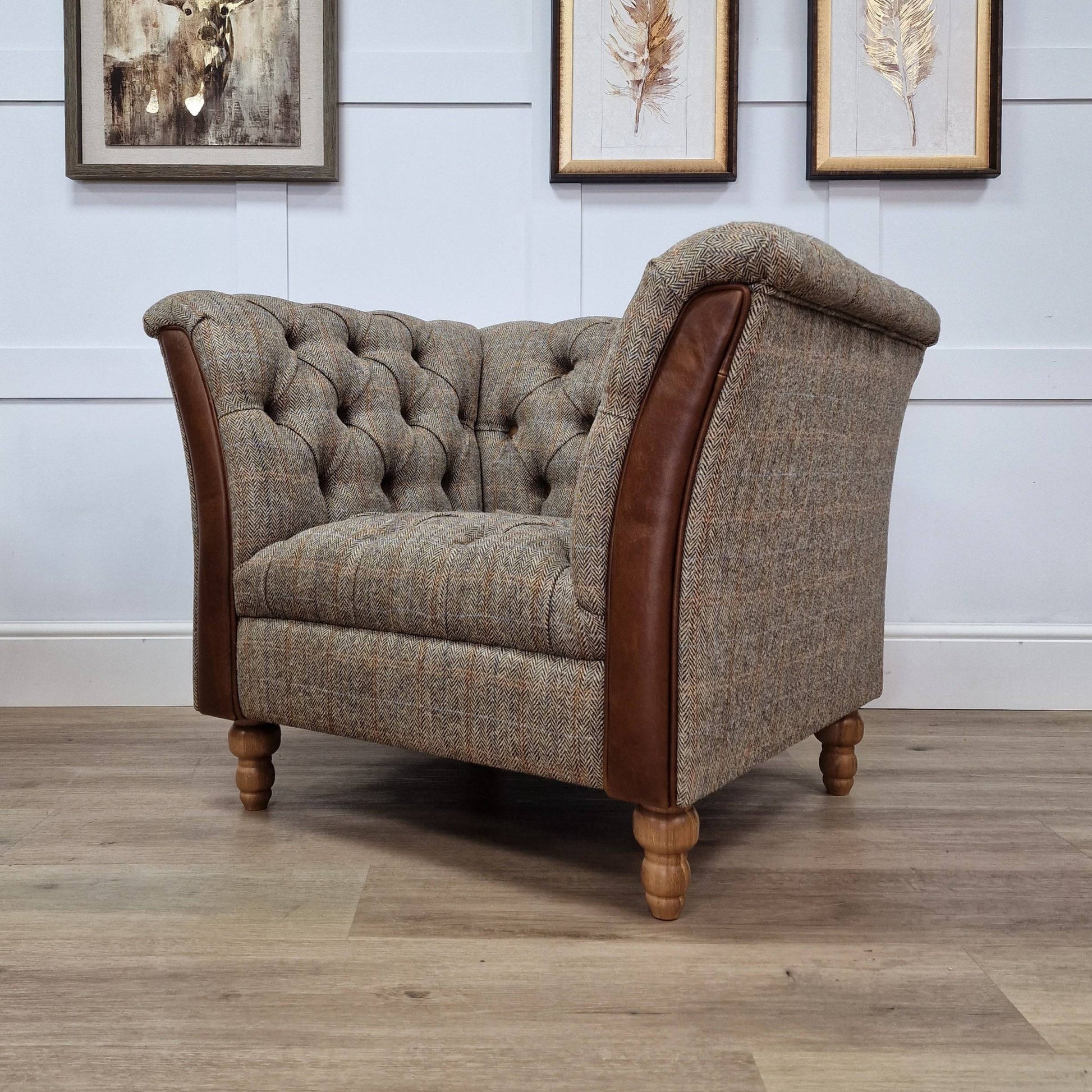 Harris Tweed Armchair - Brown and Beige Herringbone | Oban - Rydan Interiors