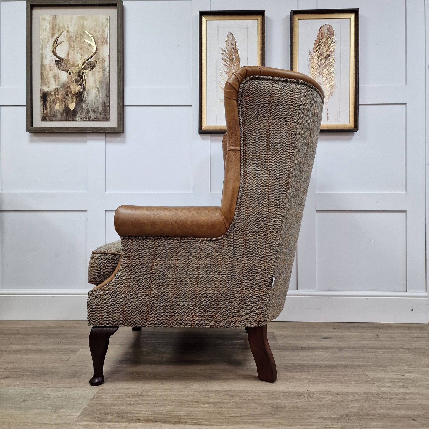 Hunting Lodge Wingback Chair - Brown Tan Leather - Maxwell - Rydan Interiors