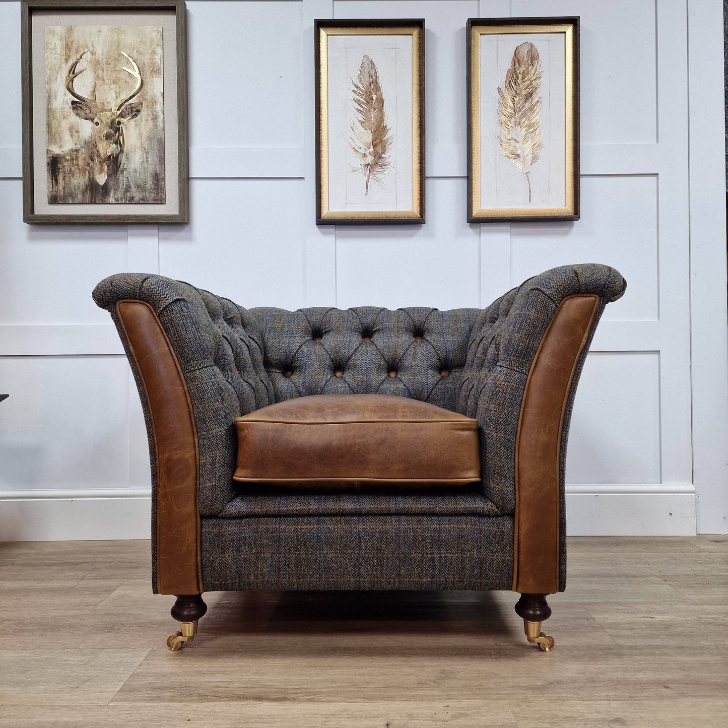 Harris Tweed Armchair - Grey and Blue Herringbone | Bernard - Rydan Interiors