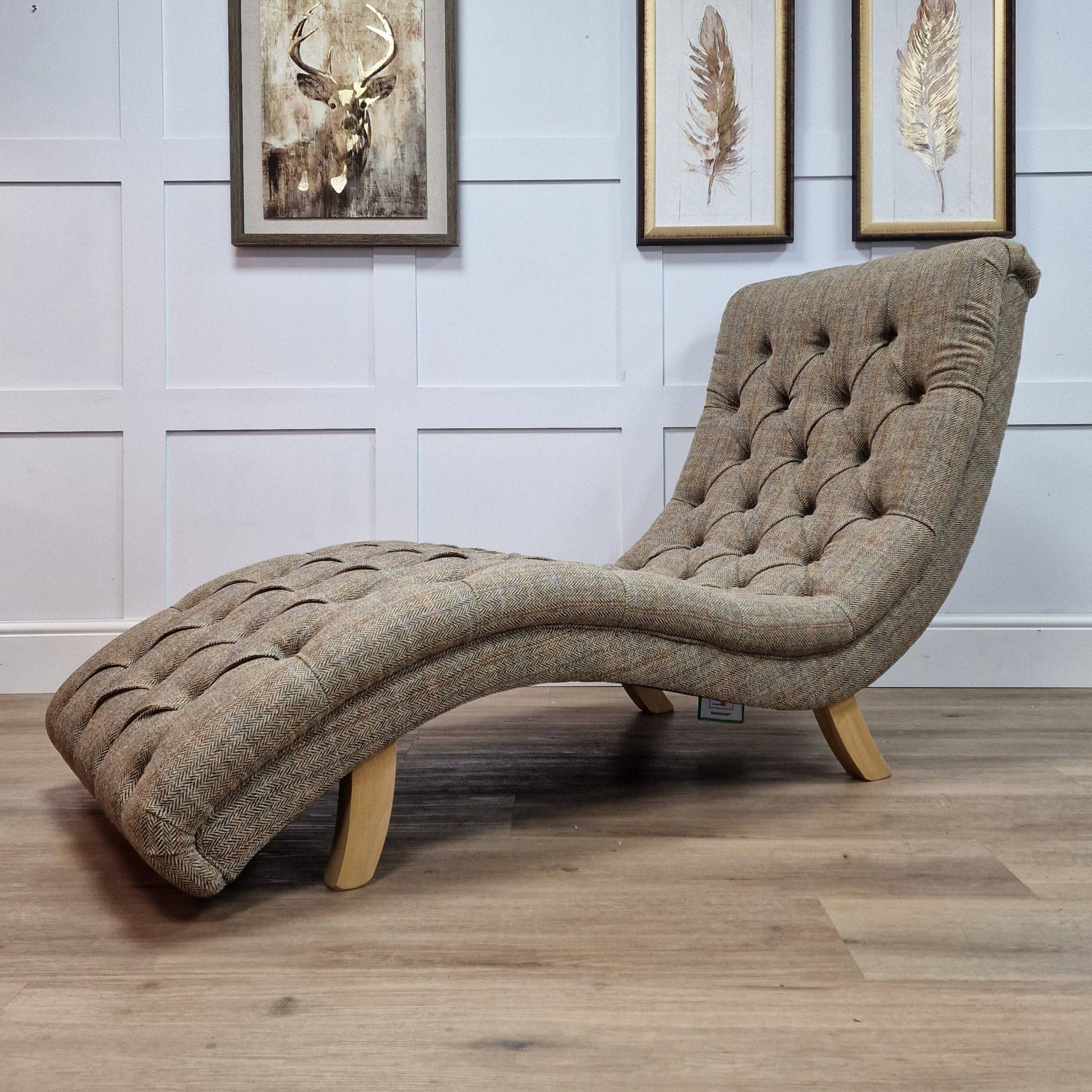Harris Tweed Chaise Longue - Brown and Beige Herringbone | Classic - Rydan Interiors