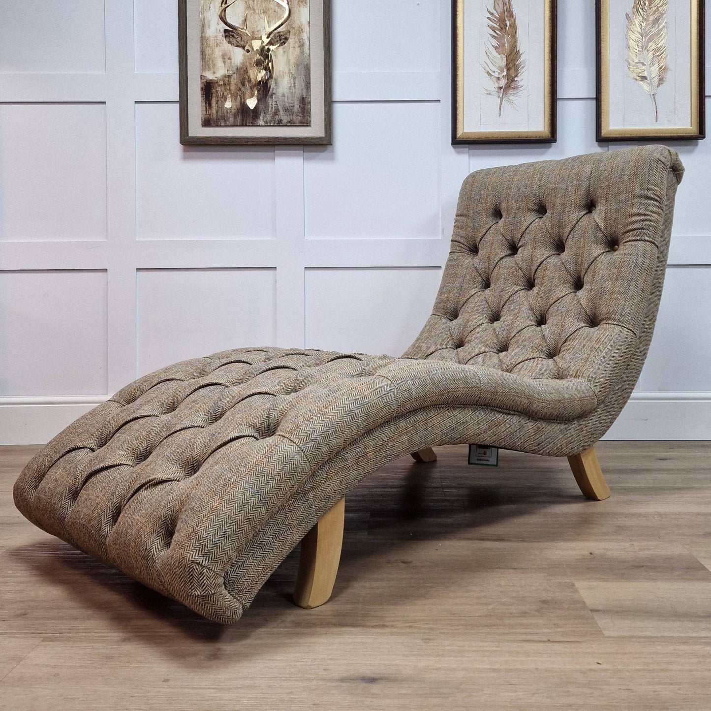 Harris Tweed Chaise Longue - Brown and Beige Herringbone | Classic - Rydan Interiors