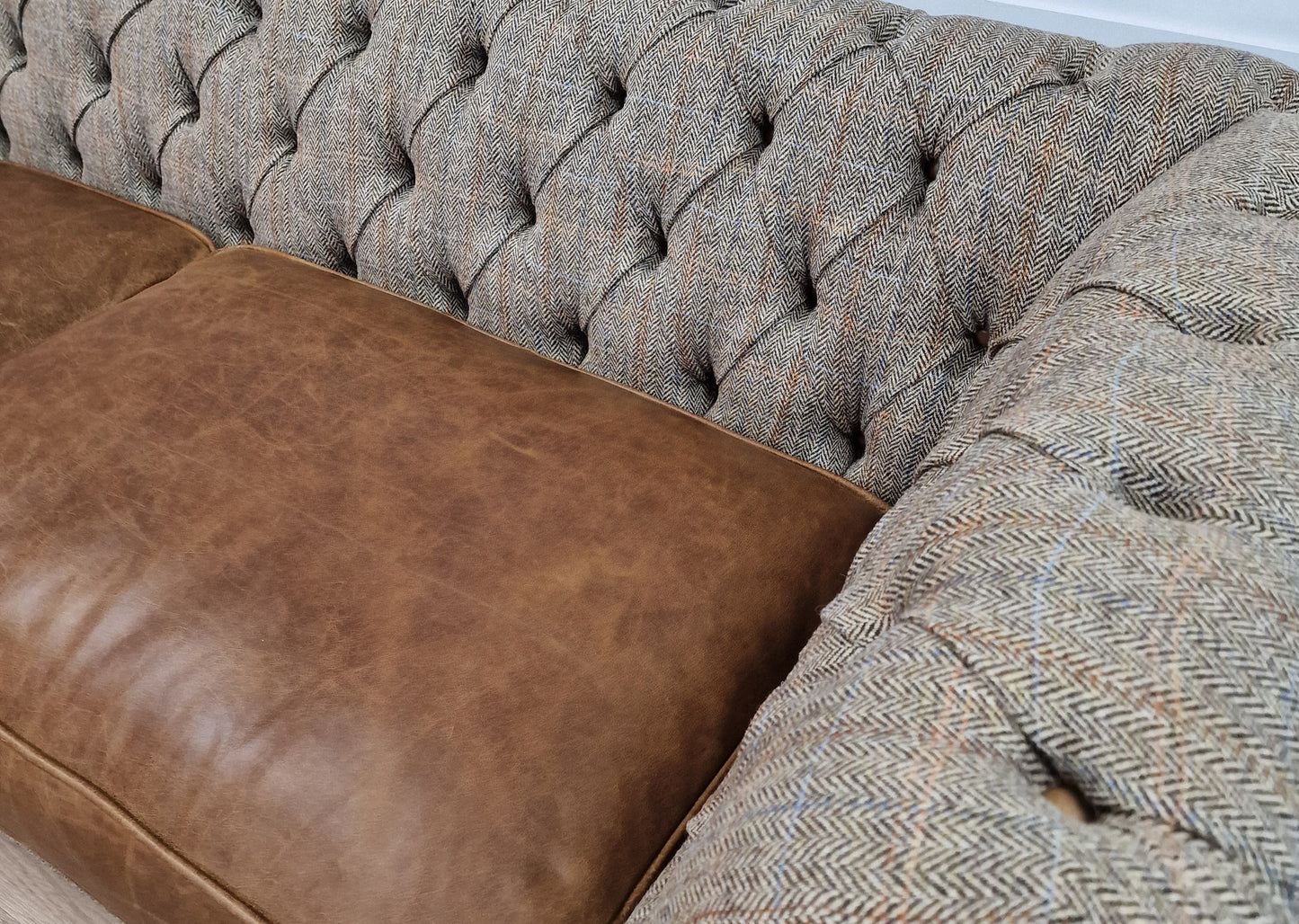 3 Seater Harris Tweed Sofa and Leather | Winston - Rydan Interiors