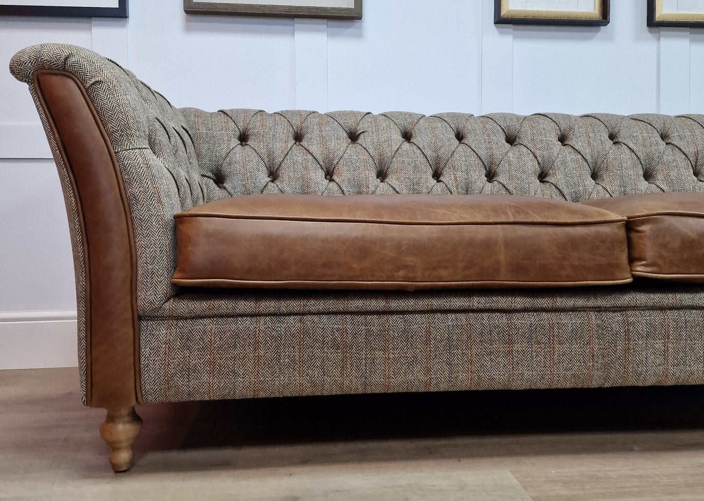 3 Seater Harris Tweed Sofa and Leather | Winston - Rydan Interiors