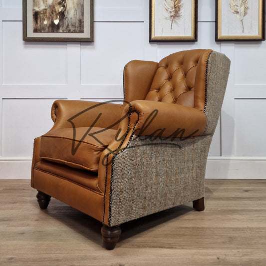 Oskar Harris Tweed And Leather Armchair | Multiple Options - Rydan Interiors