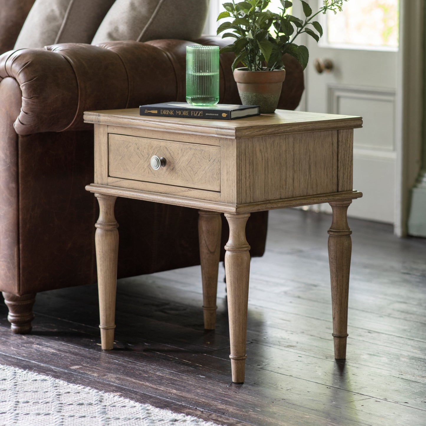 Colonial Parquet Inlay 1 Drawer Side Table