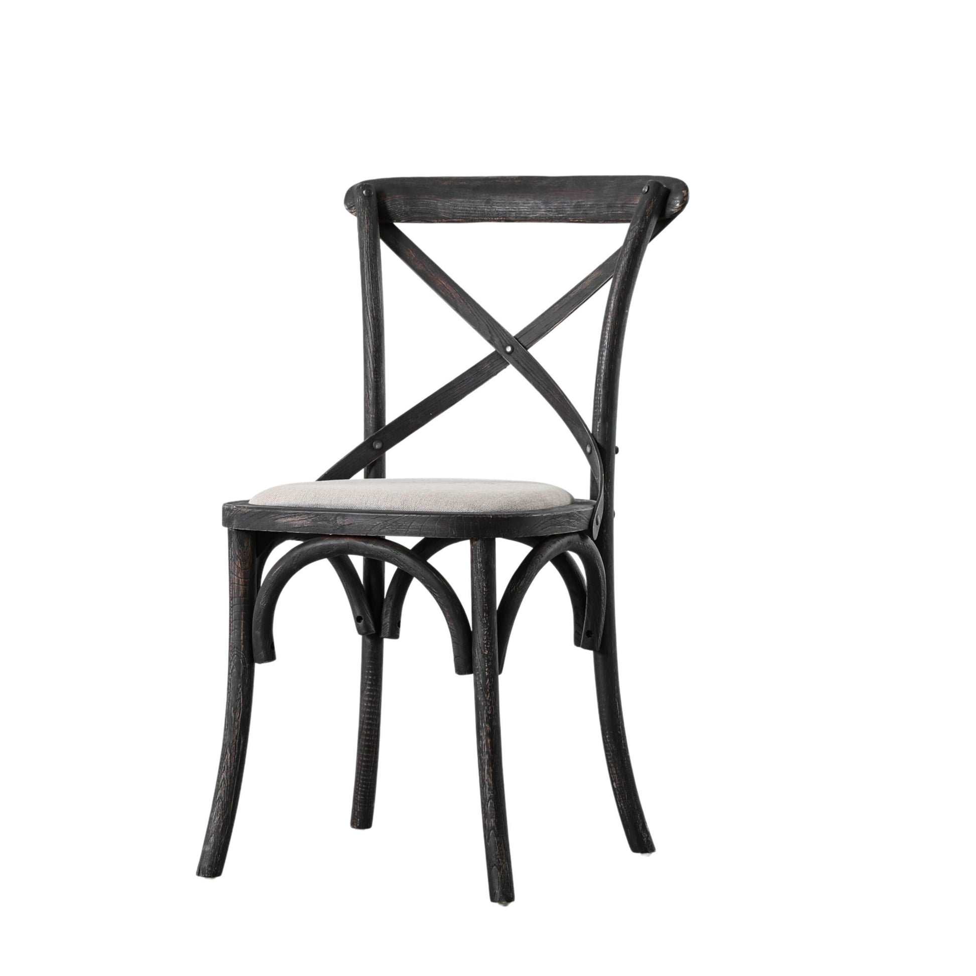 Wooden X Back Dining Chair |Black Linen (2 Pack)